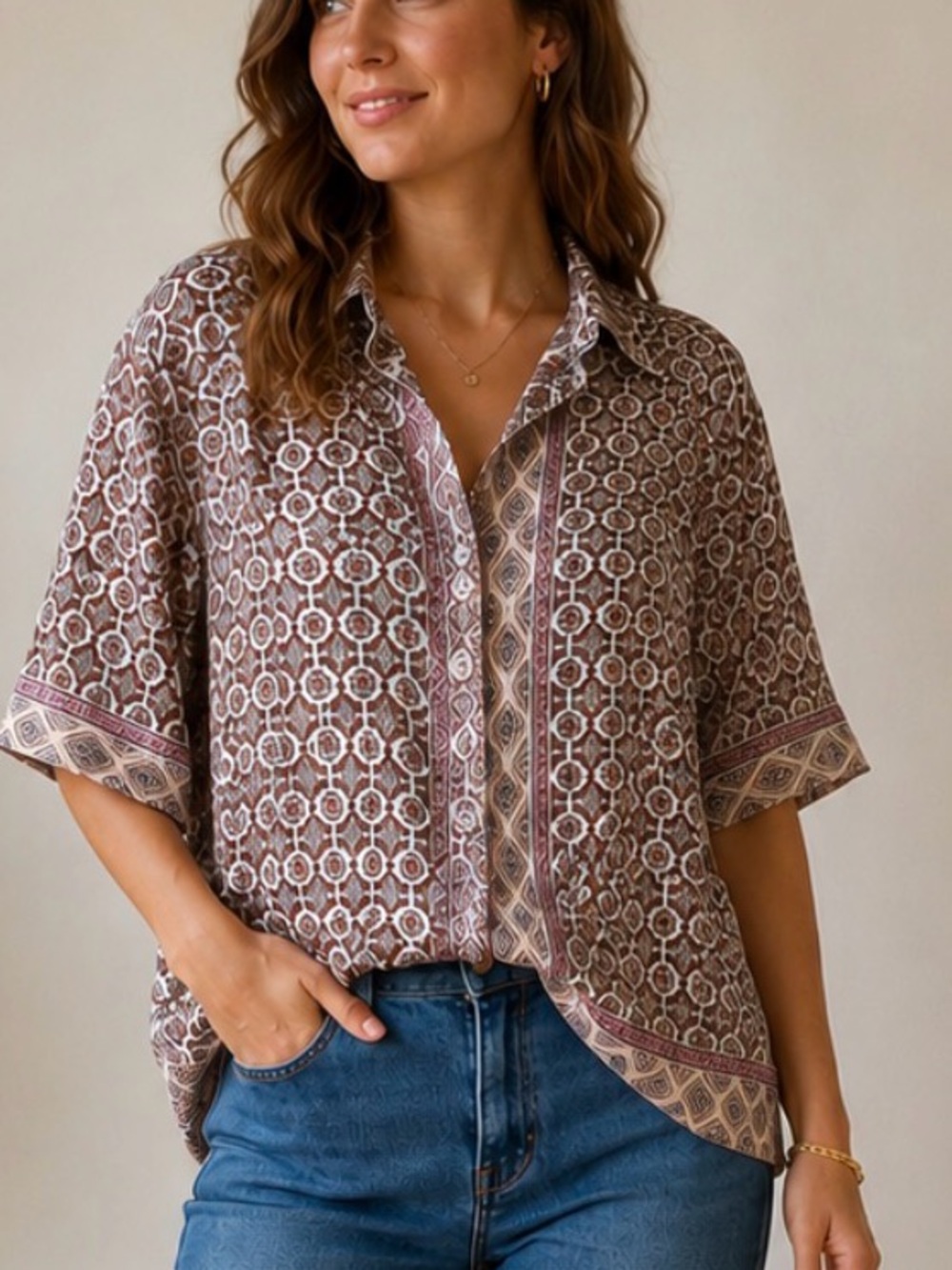 Max Studio Multicolor Geometric short sleeve blouse